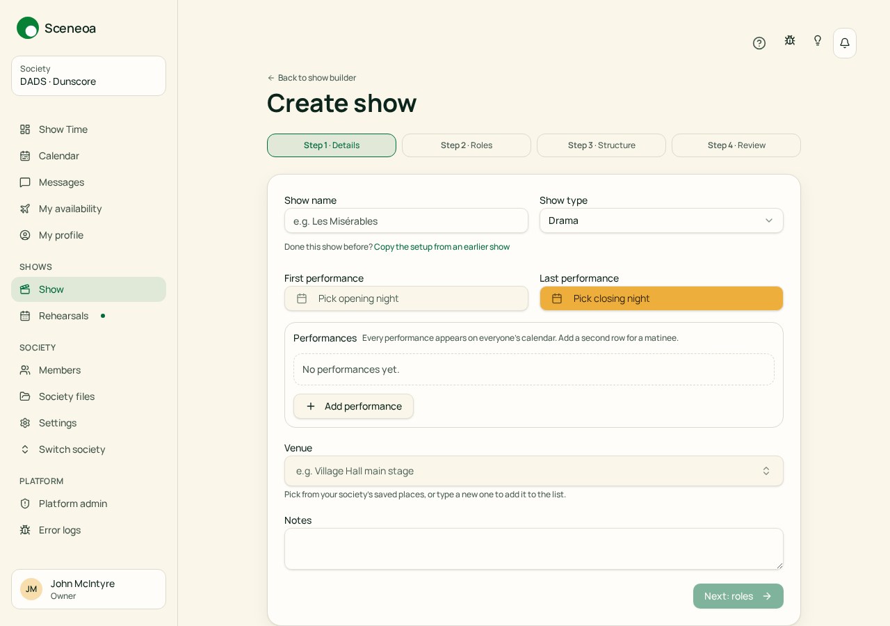 Sceneoa Show builder screen